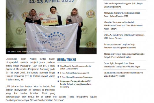 UIN Jakarta dan STHI Jentera Juarai Lomba Debat Padjadjaran Law Fair